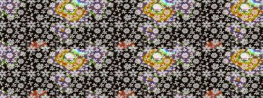 Renkli Bahar Teması eskiz kalıbı. Düz Çiçek Elementleri Tasarımı. Raster illüstrasyonundaki çiçek desenli çizim. Siyah renkte çiçekler.