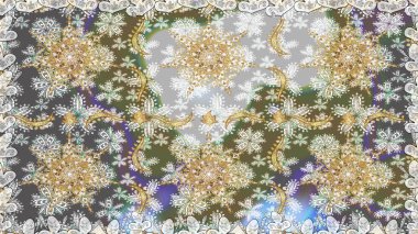 Gri renklerde, altın elementlerle kusursuz desen. Geleneksel oryantasyon süsü. Klasik klasik klasik arka plan. Kusursuz klasik raster altın desenli.