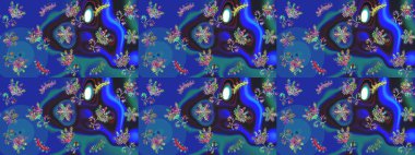 El çizimi, dövme stili karalama, kumaş tasarımı ve Raster illüstrasyonunda kartlar. Sanat terapisi tarzı Zen çizimi için mavi, mor ve gri mandala şekilli kar taneleri..