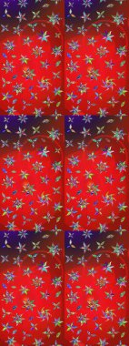 Millefleur 'lar. Küçük kırmızı ve mor renkte güzel bir besin torbası deseni, çiçekler. Tekstil, kumaş, kapaklar, duvar kağıtları, baskı, paket, koleksiyon defteri, örgü, dekupaj için çiçek arkaplanı..