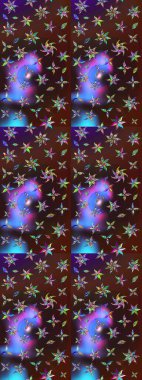 Hint süsü. Raster illüstrasyonu. Çizim kalıbı. Çiçek duvar kağıdı. Kahverengi ve mor renklerde. Renkli süs kenarı.