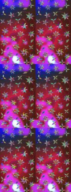 Raster illüstrasyonu. Moda baskısı, albüm, ambalaj kağıdı ve duvar kağıdı için zarif dekoratif süslemeler. Kırmızı ve mor renkte sevimli çiçekler. Küçük çiçekli basit bir çiçek çizimi..