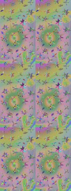 Çiçek desenli çizim. Tarafsız ve yeşil renklerde Asya tekstili. Raster illüstrasyonu.