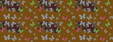 Mistik, semboller. Kahverengi arka planda el çizimi. Renk çizimi kalıbı. Tekrarlanan karalamalar.