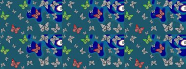 Raster illüstrasyonu. Klasik tarzda hem de. Doğa kelebeğinin yüksek kalitesi. Su rengi filtre efektiyle mavi üzerine resimler.