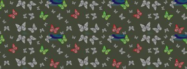 Çizim, karalama, karalama. Raster illüstrasyonu. Sonsuz. Erkekler, kızlar, elbiseler, duvar kağıtları için soyut çizim kalıbı. Kelebeklerle çizim yapın.