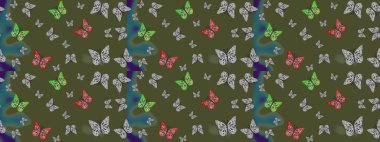 Kart, Davetiye ve Yazdırma için Basit Güzel Kalıp. Güzel Kelebek Siluetleriyle Moda Dekorasyonu. Renkli Kelebeklerle Bahar Arkaplanı. Güveli Raster Arkaplanı.