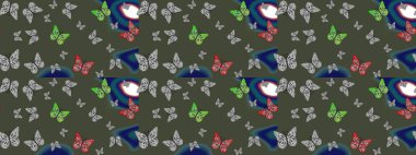 Tekrarlanan karalamalar. Renk çizimi kalıbı. Mistik, semboller. Yeşil arkaplanda el çizimi.