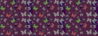 Raster illüstrasyonu. Web sayfası geçmişleri, duvar kağıtları, tekstil ve yüzey dokuları için mükemmel. Renkli kelebekler. Çizim deseni.