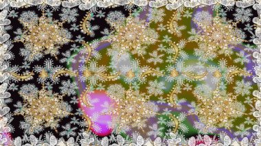 Gri renkli geleneksel Arapça dekor. Çiçekli süslemeli, pürüzsüz bir desen. Süslü dantel iz sürücü. Doğu tarzında klasik tasarım öğesi. Duvar kağıdı için altın süslü illüstrasyon.