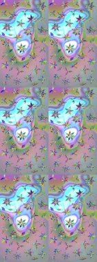 Çiçek desenli raster, nötr ve mavi çizgi grafik desenli soyut raster arkaplan. Modern stil dokusu.