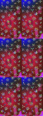 El çizimi. Raster illüstrasyonu. Güzel kumaş deseni. Çiçekler, dallar, otlar ve çiçekler.