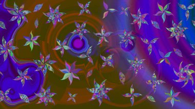 Düz Çiçek Elementleri Tasarımı. Renkli Bahar Teması eskiz kalıbı. Kahverengi ve mor renkli çiçekler. Raster illüstrasyonunda çiçek deseni çizimi.