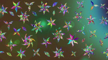 Yumuşak, yeşil ve kahverengi renklerde bahar çiçekleri. Raster illüstrasyonu. Yaprak ve çiçeklerin suluboya resmi, yeşil ve kahverengi renkler üzerine çizim deseni.