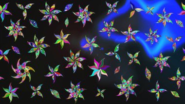 Gri ve mavi renkte çiçekler. Düz Çiçek Elementleri Tasarım Raster illüstrasyonu. Renkli Bahar Teması eskiz kalıbı. Çiçek eskiz kalıbı geçmişi.