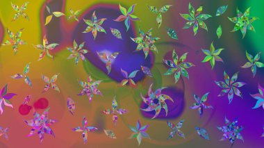 Yeşil ve kahverengi renkli çiçekler. Raster illüstrasyonu. Şirin çiçek elementleri. Çizim.