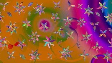 Turuncu ve kahverengi renkli parlak çiçekli soyut çizim deseni. Küçük çiçekte hoş bir çiçek deseni var. Çiçek elementli zarif raster dokusu..