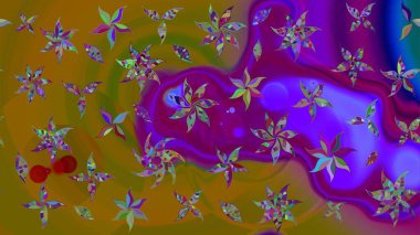 Renkli Bahar Teması eskiz kalıbı. Çiçekli çizim şekli. Kahverengi ve mor renkli çiçekler. Düz Çiçek Elementleri Tasarımı.