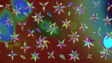 Raster illüstrasyonundaki çiçek desenli çizim. Düz Çiçek Elementleri Tasarımı. Renkli Bahar Teması eskiz kalıbı. Kahverengi ve yeşil renkte çiçekler.