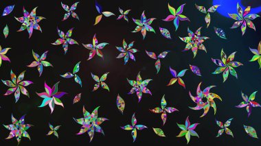 Vadinin çiçekleri gri ve mavi renklerde. Soyut etnik raster çizim kalıbı. Çiçekler..