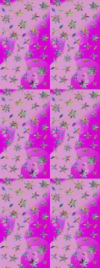 Tekstil, kumaş, kapaklar, duvar kağıtları, baskı, naylon, koleksiyon defteri, örgü, dekupaj için güzel bir eskiz. Küçük nötr ve morumsu çiçeklerde oldukça eski bir besin torbası deseni..