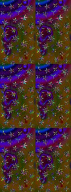 Suluboya elle çizilmiş çiçek desenli eskiz deseni. Parlak renkli fantezi çiçekleri, yapraklar, kahverengi ve yeşil renkli tomurcuklar kahverengi ve yeşil.