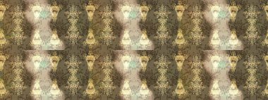 Çiçek desenli çizim. Raster illüstrasyonu. Kahverengi, bej ve nötr renklerde çiçekler. Raster illüstrasyonu. Asya tekstil tarzında.