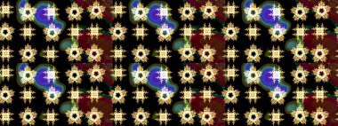 Raster illüstrasyonu. Raster kış deseni. Siyah, kahverengi ve sarı renkler üzerine tasarım. Çiçek Elementleri ile soyut arkaplan.