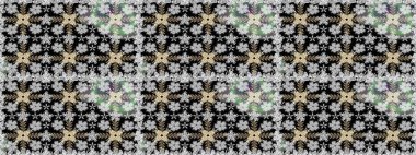 Gri renklerde. Raster illüstrasyonu. Çiçek buketleriyle klasik tarzda kusursuz desen.