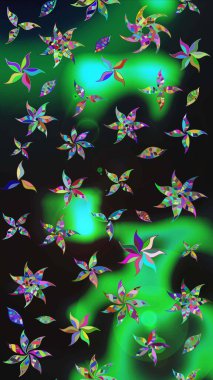 Küçük çiçekte hoş bir çiçek deseni var. Çiçeksel elementlerle süslenmiş zarif raster dokusu. Parlak çiçekli gri ve yeşil renkler üzerine soyut çizim deseni.