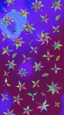 Güzel kumaş deseni. Raster illüstrasyonu. Raster illüstrasyonundaki çiçek desenli çizim. Mor ve mor renklerde.