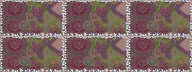 Parlak çiçekli kolaj çiçekleri kahverengi. Çiçek tasarımı için inanılmaz bir kolaj cenneti tarzı. Çiçekli zambaklar dikişsiz arkaplan.