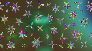 Yeşil ve kahverengi el çizimi desen. Sanat, esinlenerek ve kahverengiye benzer çiçekler bırakır. Karalama çiçekleri çizim kalıbı. Raster deseni.