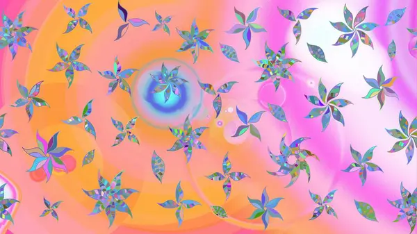 Karalama çiçekleri çizim kalıbı. Sanat eserleri, portakal rengi çiçekler ve yapraklar. Raster deseni. Pembe ve turuncu el çizimi desen.