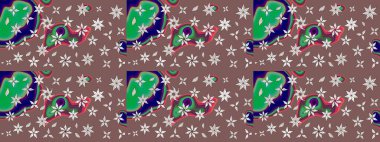 Raster deseni. Bahar çiçekli desen dallı, kahverengi ve nötr renkler çiçekli siluet.