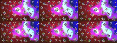 Raster illüstrasyonundaki çiçek desenli çizim. Suluboya tarzında kırmızı ve menekşe renkleri üzerine çiçekler.