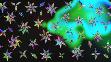 Yaz çiçekleri teması. Gri ve yeşil renkler. El çizimi, soyut ve süslü elementler. Suluboya resim taklit Raster çizimi. Klasik çiçekler..