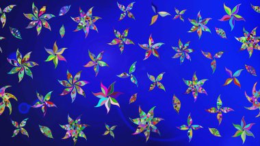 Mavi ve yeşil renkli çiçekler. Raster illüstrasyonunda çiçek deseni çizimi.