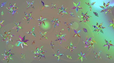 Raster deseni. Gri ve bej renklerde bahar çiçekleri. Patlayan çiçekler soyut olarak yerleştirilmiş. Raster illüstrasyonu.