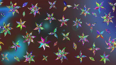 Renkli grunge, soyut arkaplanı kolonya ve mor çiçeklerle süslüyor. Parmak izi, kumaş, duvar kâğıdı, tekstil için raster dokusu. Nakış desenli çiçek deseni..