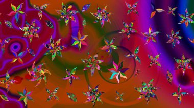 Şirin çiçek elementleri. Raster illüstrasyonu. Düz Çiçek Elementleri Tasarımı. Taslak desenli, modaya uygun kumaş deseni. Renkli Bahar Teması çizim şablonu.