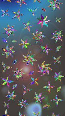 Suluboya çizim kalıbı. Çiçek izi. Suluboya tarzında mavi ve gri renkte çiçekler.