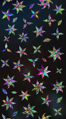 Raster düz çiçek çizim deseni. Hediye ambalaj kağıdı, tebrik kartları, posterler ve pankart tasarımı. Gri ve mavi renkte çiçekler.