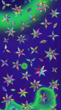 Mavi ve mor renkli çiçekler. Raster illüstrasyonunda çiçek deseni çizimi.