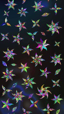 Düz Çiçek Elementleri Tasarımı. Raster illüstrasyonu. Renkli Bahar Teması eskiz kalıbı. Güzel kumaş deseni. Çiçek desenli çizim. Asya tekstil tarzında.