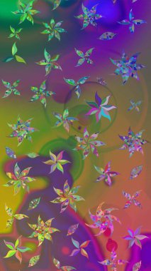 Tropik çiçek desenleri. Yeşil ve kahverengi renkli çiçekler. Raster illüstrasyonu.