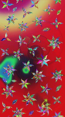 Çiçekli çiçek deseni, suluboya. Raster illüstrasyonu. Çiçekler kırmızı ve yeşil renklerde. Düz Çiçek Elementleri Tasarımı. Renkli Bahar Teması çizim şablonu.