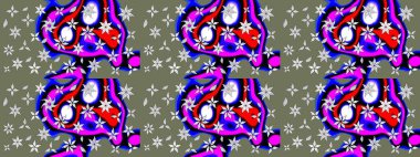 Raster illüstrasyonundaki çiçek desenli çizim. Yeşil ve mavi renkte çiçekler.