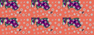 Düz Çiçek Elementleri Tasarımı. Renkli Bahar Teması eskiz kalıbı. Çiçekler turuncu ve nötr renklerde. Raster illüstrasyonu. Çiçekli çiçek deseni, suluboya..