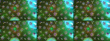 Şirin çiçekli eskiz deseni ve yeşil ve mavi renkli yapraklar, suluboya çiçek deseni, duvar kağıdı, kart ya da kumaş için fayanslı. Raster illüstrasyonu.